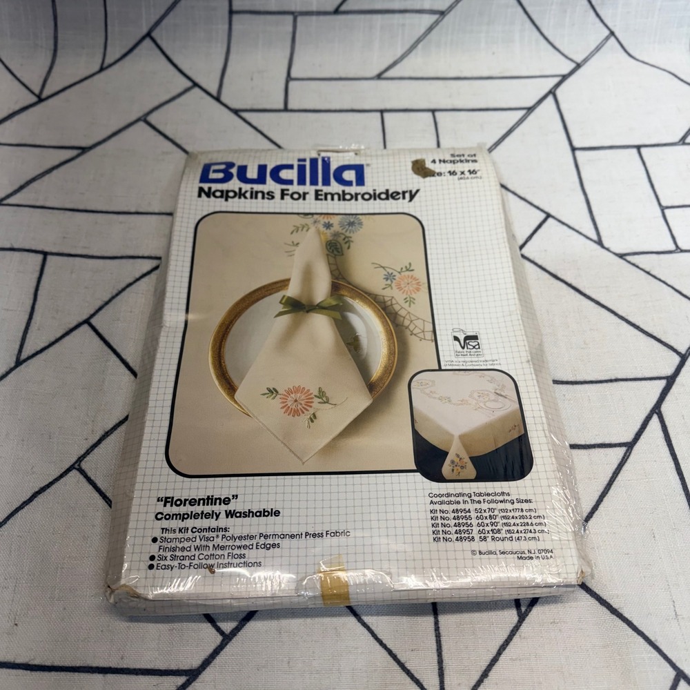 Bucilla Embroidery Kit 16x16 Cream Florentine Stamped Napkins Set of 4 48959